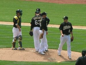 A pitcher on the mound