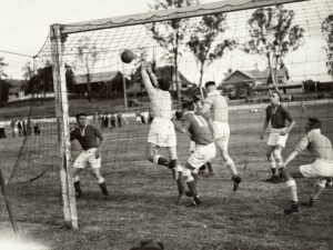 A shot on goal in football