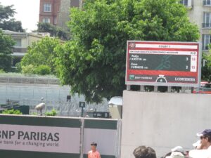 A tennis match scoreboard