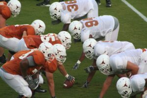 American football at the line of scrimmage